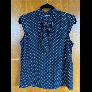 Navy Polka Dot Blouse with Tie Neck Bow (Italian Brand)
